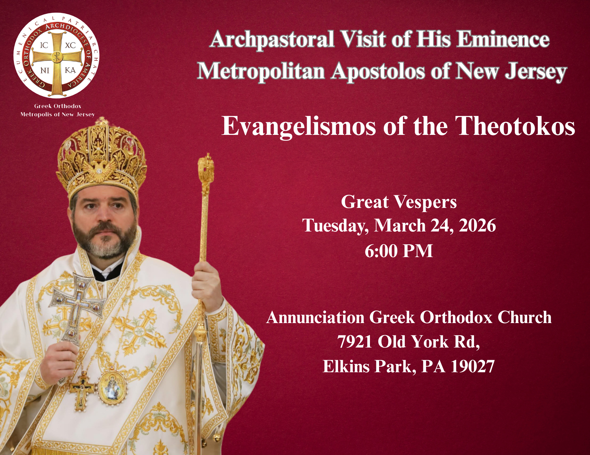 Archpastoral Visit for Annunciation/Evangelismos Vespers