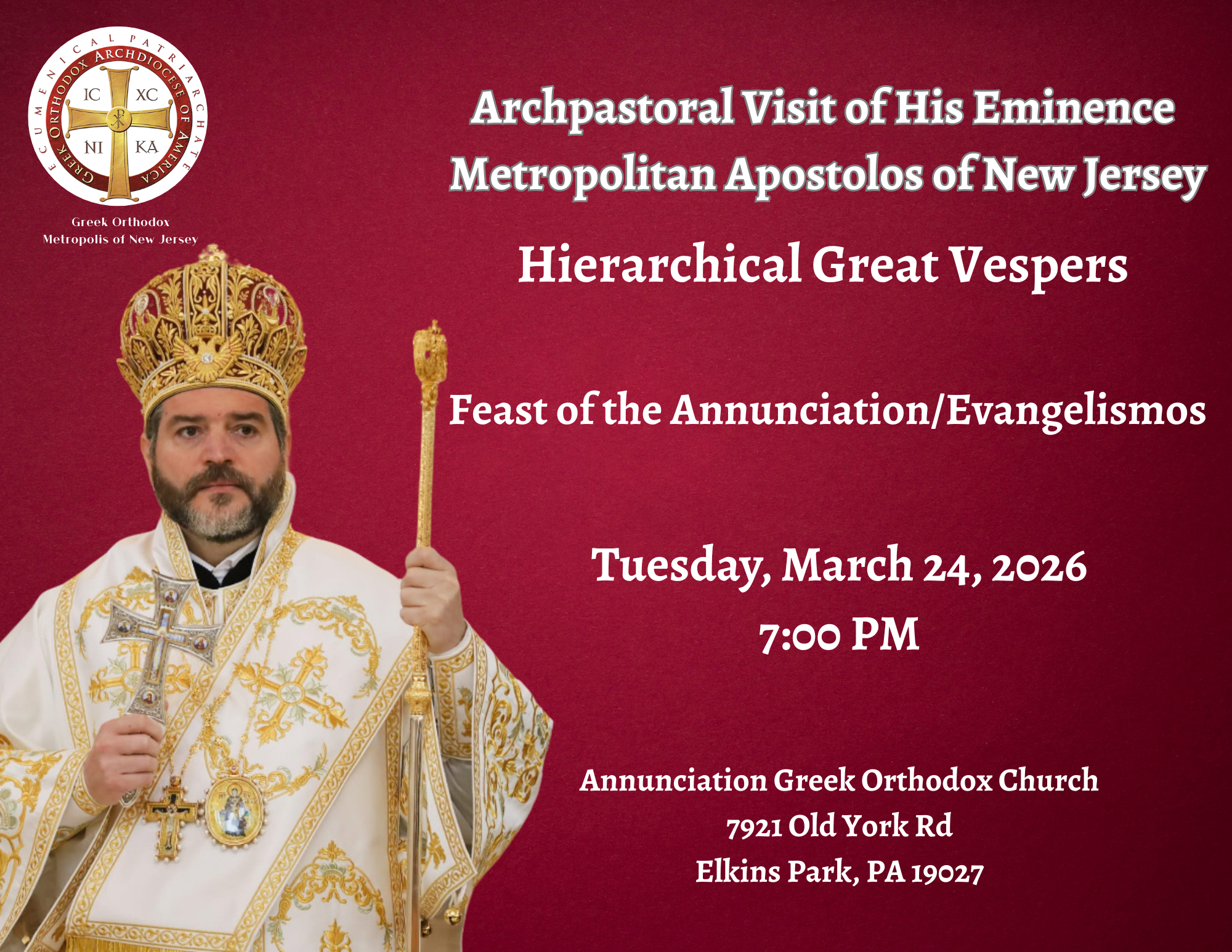 Archpastoral Visit for Annunciation/Evangelismos Vespers